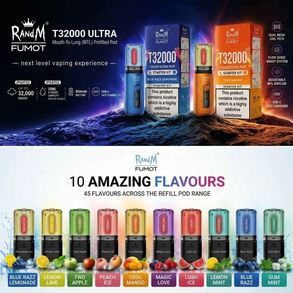 RandM Fumot T32000 Top 10 Prefilled Pod Flavours